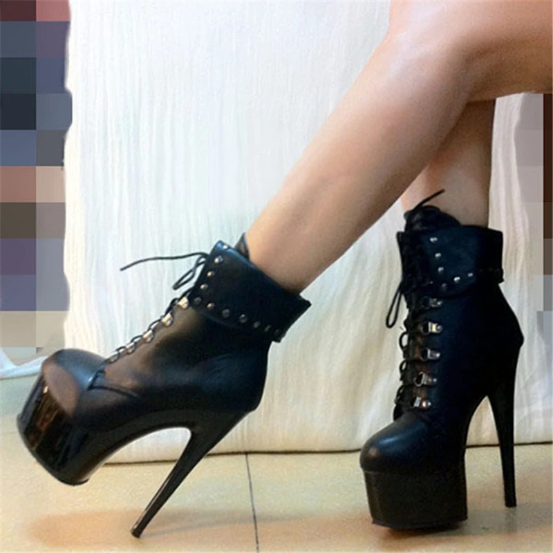 

Extreme Hi Heel Women Summer White Patent Leather 15cm High Heels Ankle Boots Platform Around 5cm Sex Short Lace Up Boots