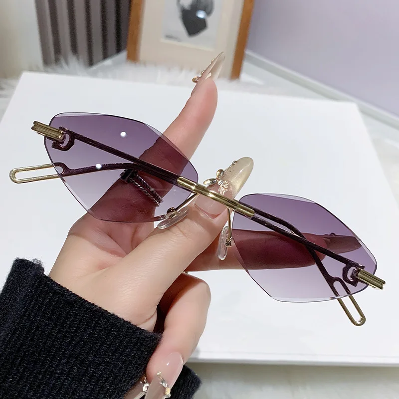 

New Stylish Rimless Cut Edge Sunglasses Ocean Lens Gradient Color Sunglasses UV Protection Small Frame UV400 Shades