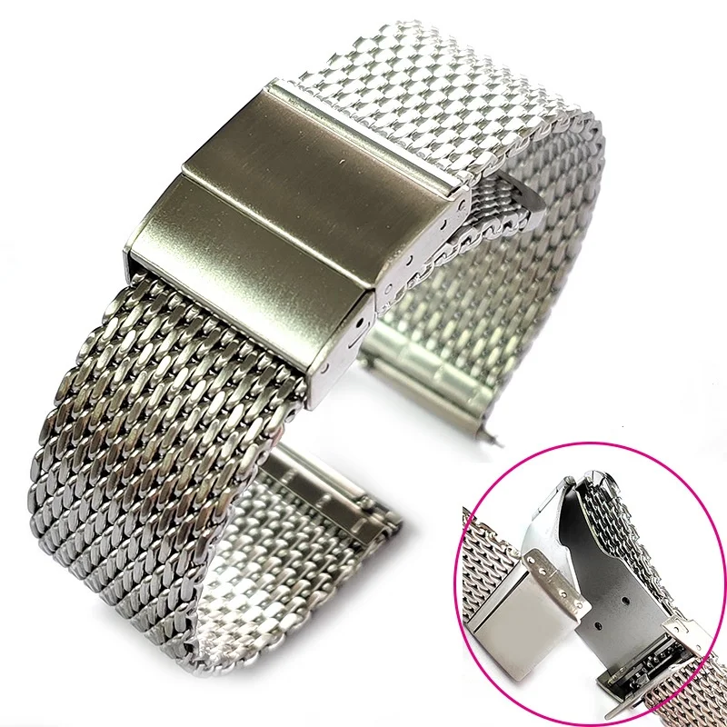 20mm 22mm Quick Release 1.0mm Thicken Frosted Polishing Milanese Watch Strap Replacement for Universal Waterproof Watch Band