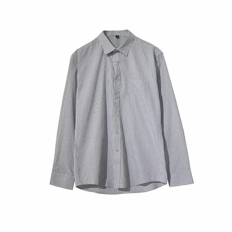 New Korean-style Slim-fit Striped Long-sleeve Shirt for Men Casual Retro Square Collar Loose Large Size Men's Shirt Trend