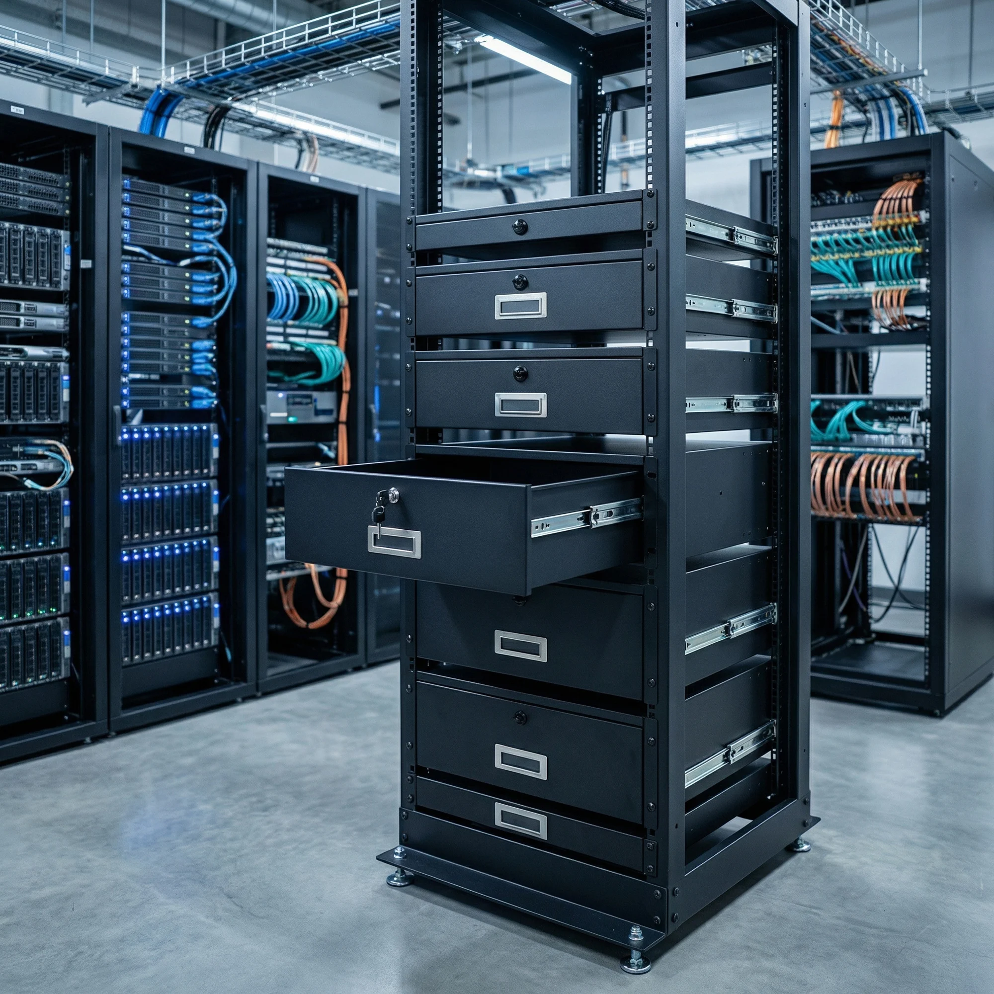 Gabinete de Servidor 1U/2U/3U/4U com Gaveta Trancável de 19 Polegadas para Montagem em Rack com Chave