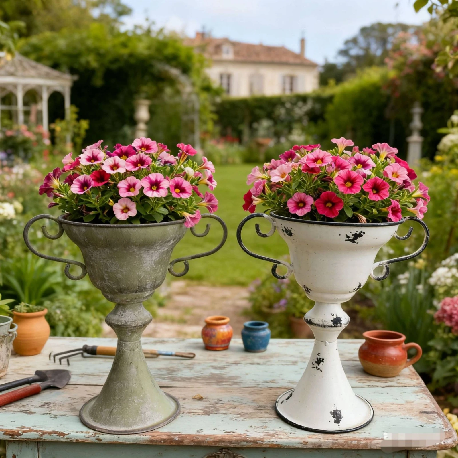 Flower Vase with Pedestal Decorative Trophy Vase Urn Planter with Handles Vintage-Inspired Vessel Classic for Decorators