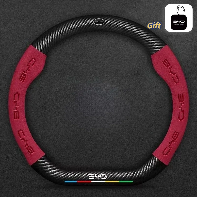 Wear‑Resistant PU Suede Steering Wheel Cover For BYD Atto 3 Seal Dolphin Han Tang Song Yuan Non‑Slip Auto Interior Replacement P
