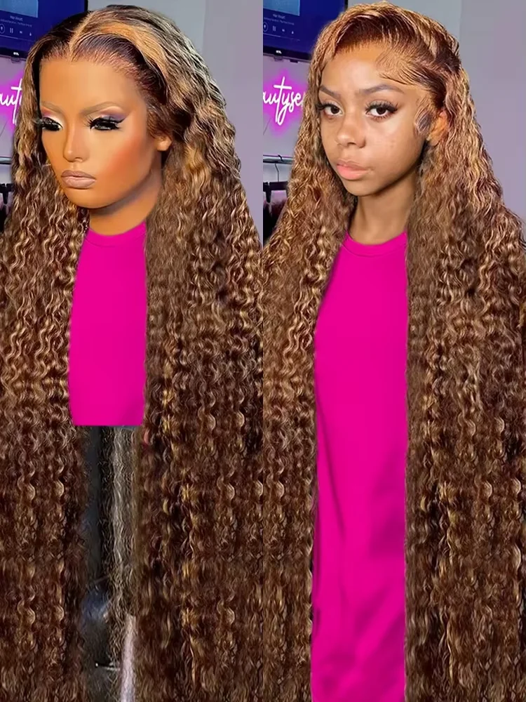 

30 34Inch Curly Wig Glueless Human Hair Wig Deep Wave 4/27 Highlight Ombre Colored Human Hair Brazilian Wigs For Women
