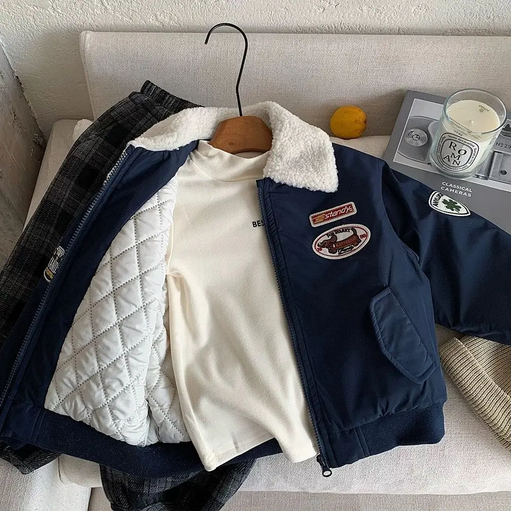 

Children's Quilted Jacket 2026 Autumn Winter New Boys Thickened Embroidered Jacket Baby Toddler Stylish Cotton Coat