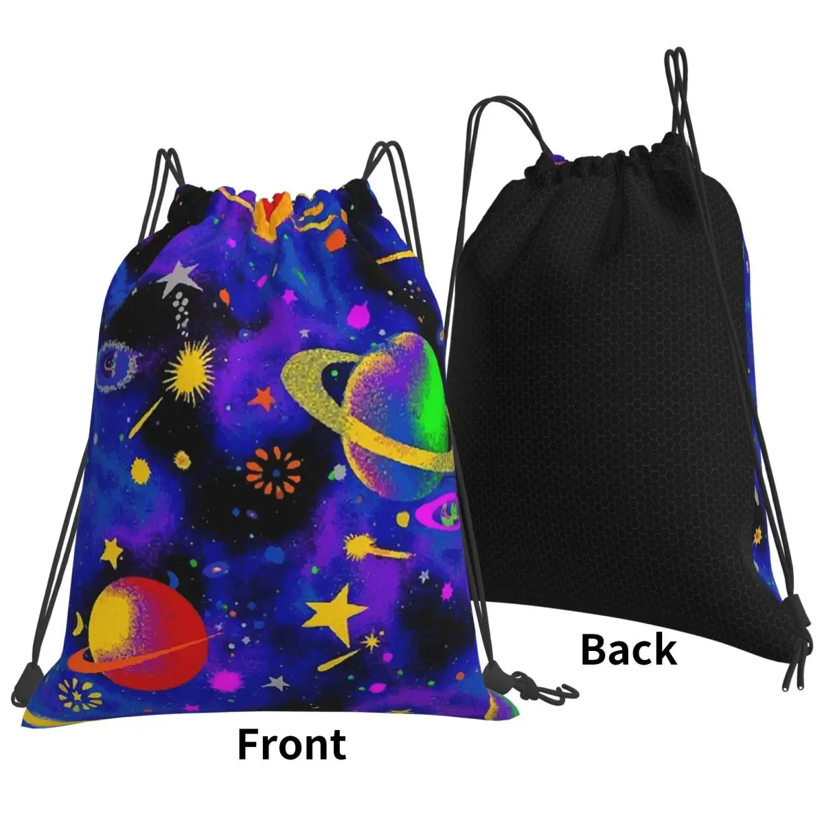 Neon Space Backpacks Fashion Portable Drawstring Bundle Pocket Sundries Bag Book Bags For Travel Students