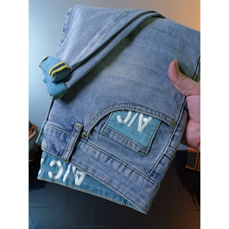 Printed Jeans Men's 2023 New High-End Fashion Brand Washed Stretch Casual All-Match Casual Tight Men's Pants
