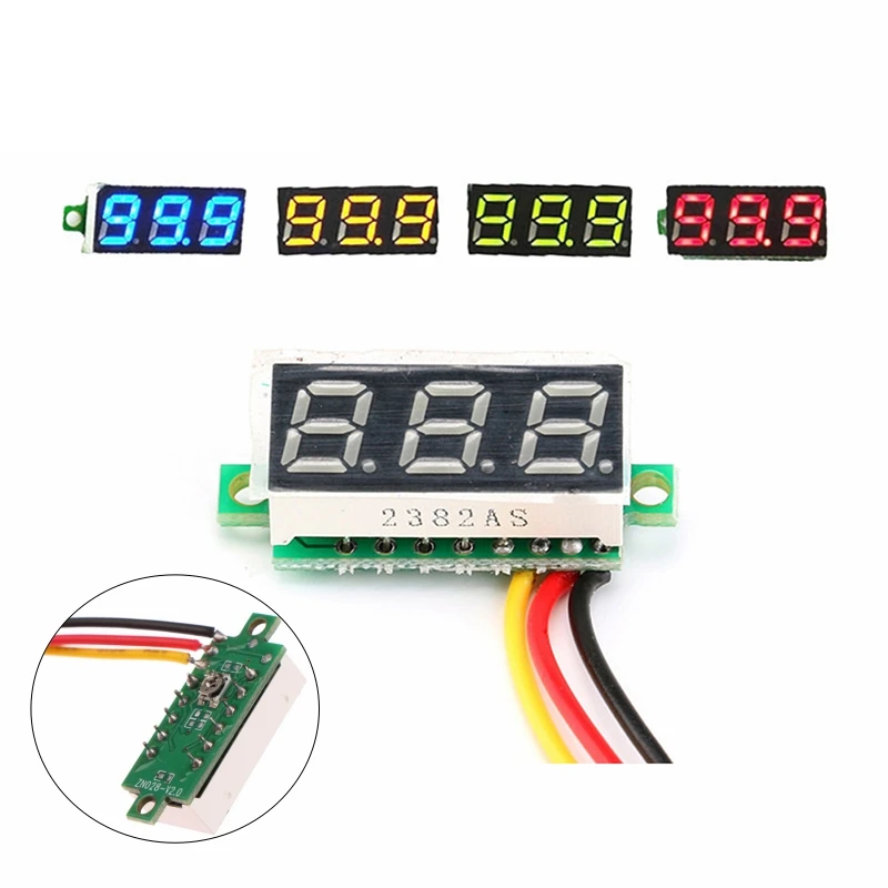 1Pc 0.28 Inch DC LED Digital Voltmeter Digital Display Adjustable Three-Wire DC 0-100V Voltage Meter Car Mobile Voltage Tester