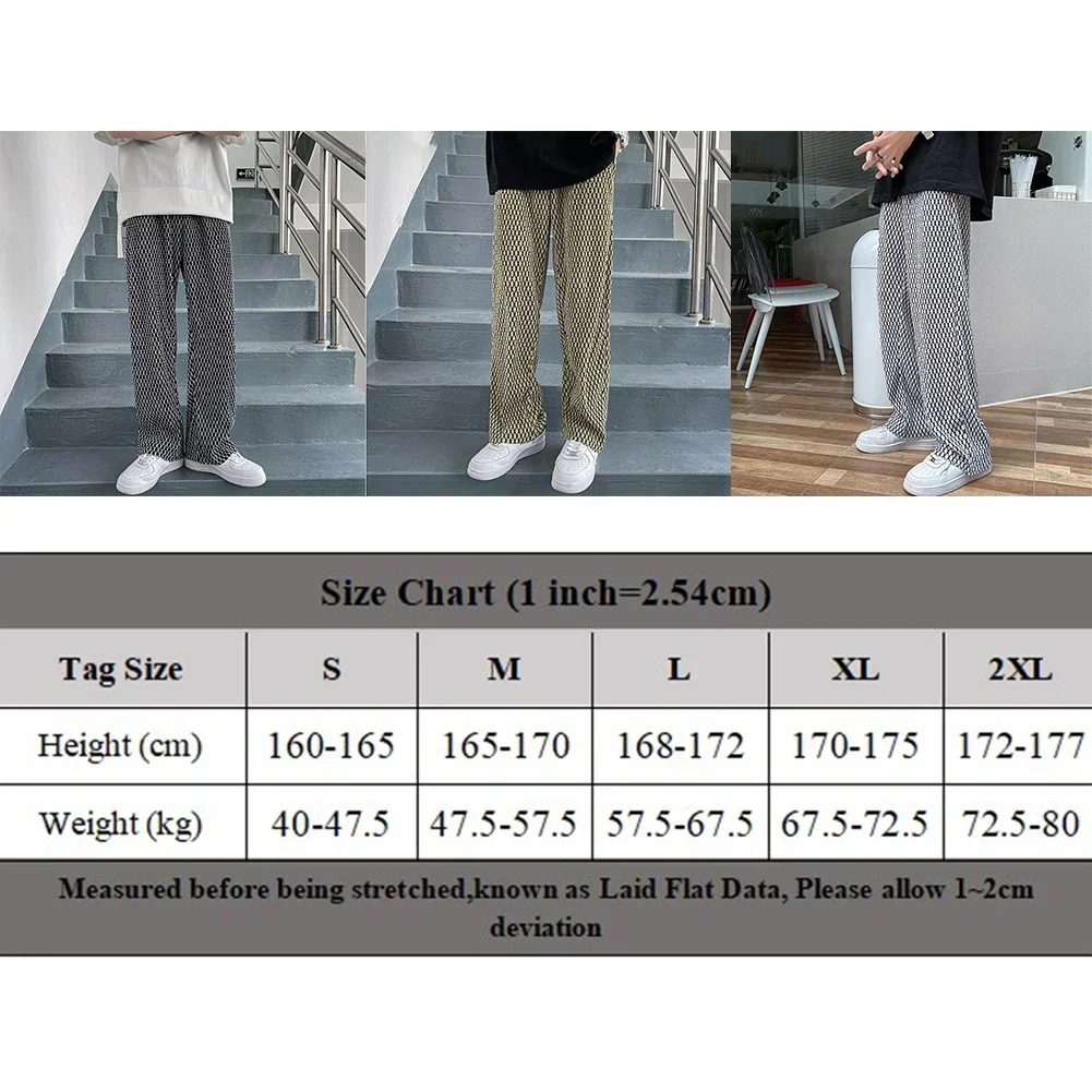 Mens Ice Silk Plaid Loose Wide Leg Pleated Pants Fashion Hip Hop Y2k Streetwear