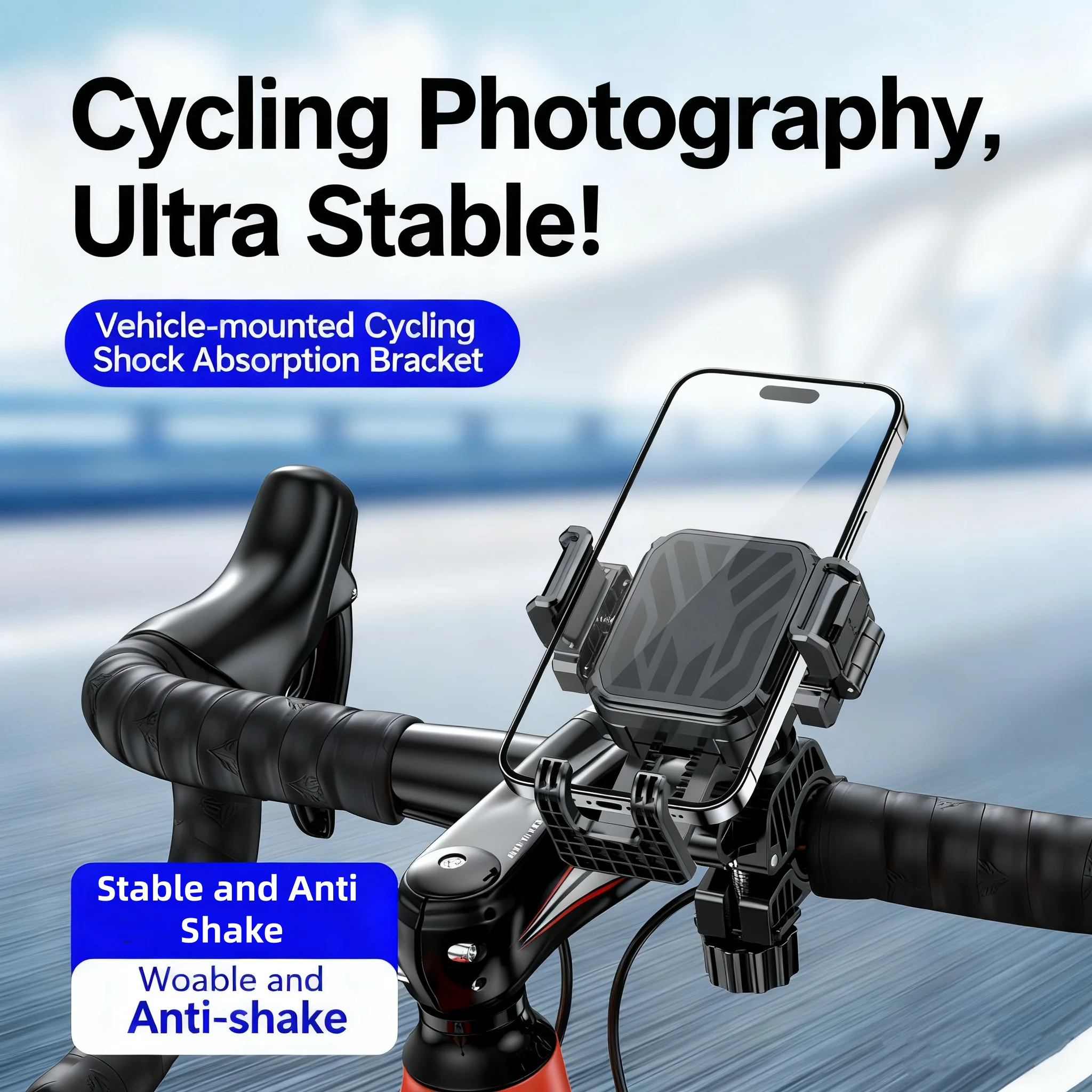 

Bike Phone Mount Off-Road Shock-Absorbing Phone Holder With 360 Rotation Secure Adjustable Compatible With Mountain/Road Bicycle