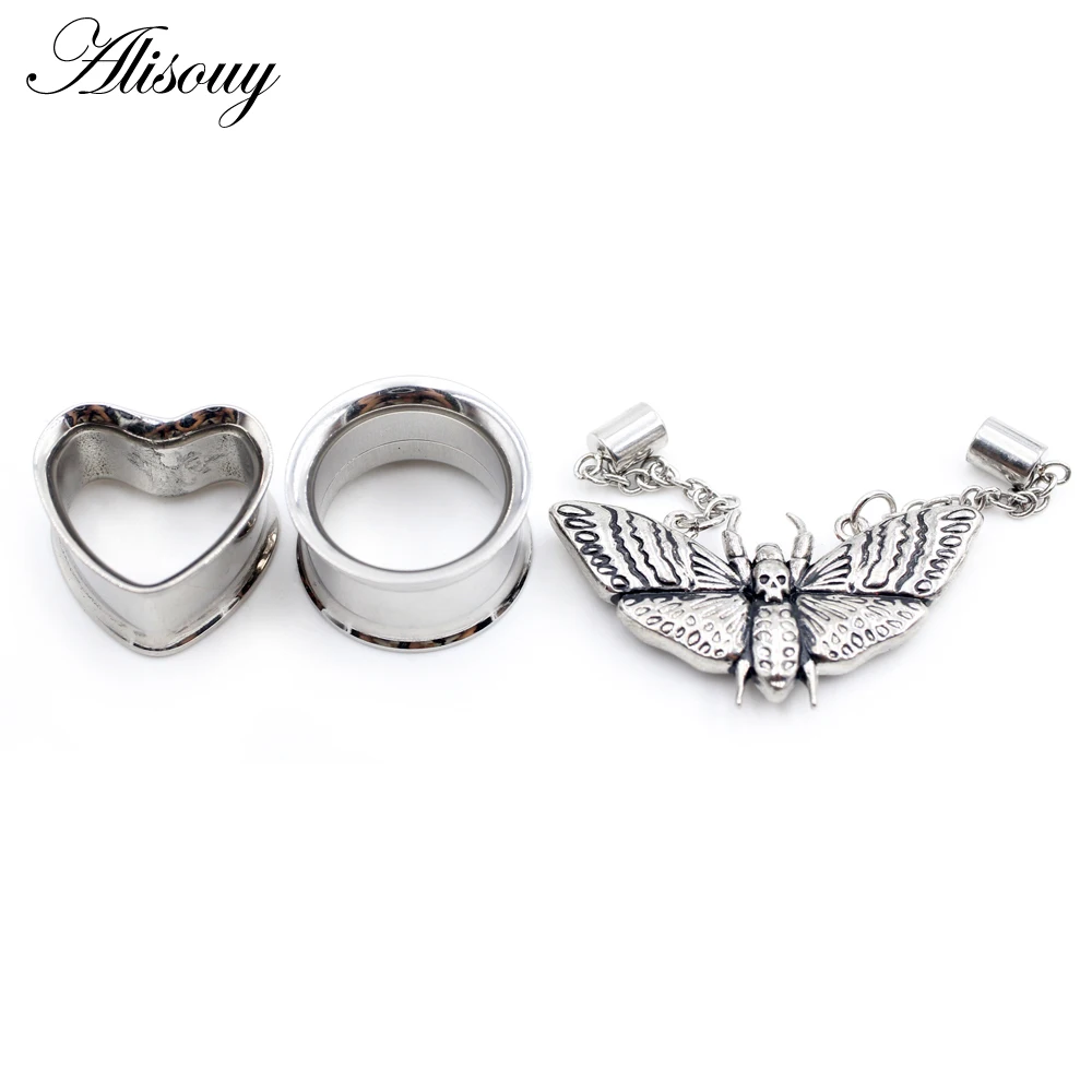 2 szt. Ze stali nierdzewnej kot łańcuszek motylkowy czaszka serce zatyczki do uszu tunele Expander nosze wskaźniki kolczyki Piercing biżuteria do ciała — zdjęcie 6