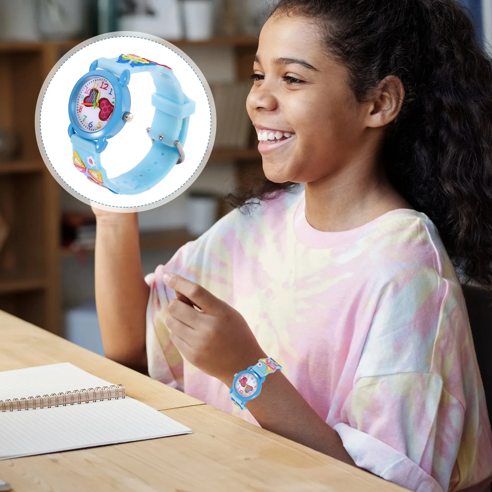 1 قطعة ساعة كرتونية ثلاثية الأبعاد خفيفة الوزن وحزام قابل للتعديل لساعة اليد للتعلم والوقت
