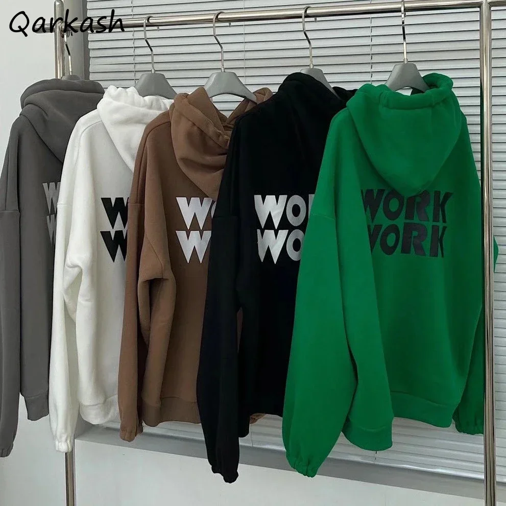 

Thicker Hoodies Women Loose All-match High Street Korean Fashion Design Front Pockets Letter Printing Sweatshirts Mujer Hot Sale