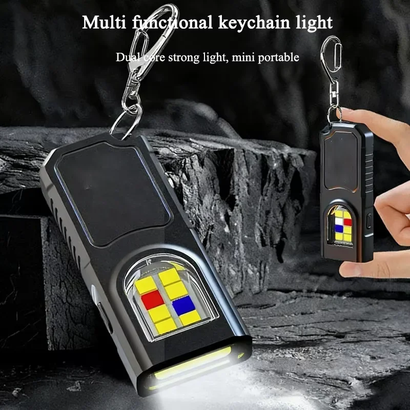 Powerful Mini COB LED Keychain Flashlight USB Rechargeable Hanging Work Light Waterproof Keyring Camping Walking Pocket Lamp