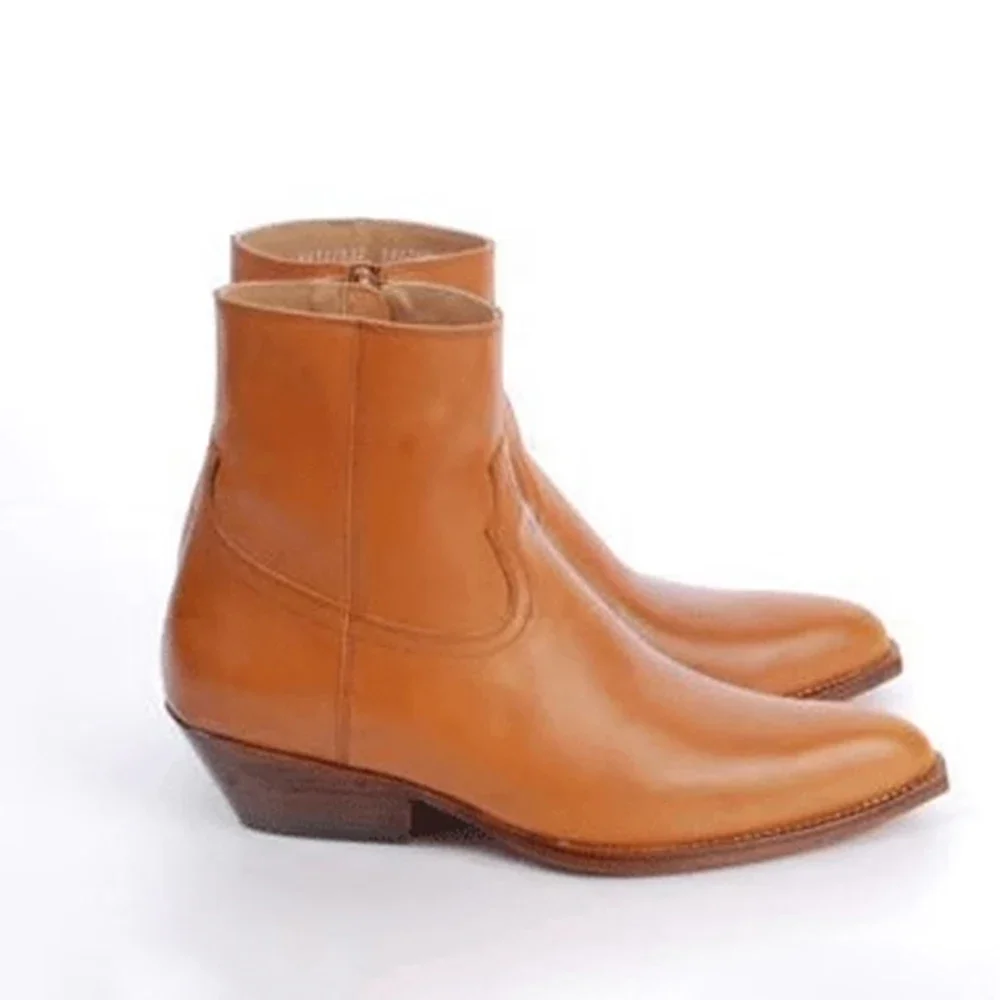 Nubuck Suede Men's Boots Pointed Toe Square Heel Chelsea Fashion Runway Boots Solid Color Genuine Leather Ankle Boots for Men