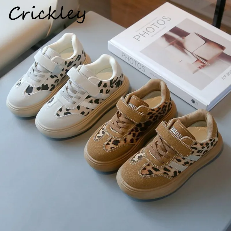 

Fashion Leopard Printed Boys Girls Casual Shoes PU Hook Loop Kids Sneakers Soft Bottom Anti Slip Children Sport Shoes