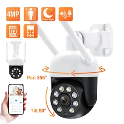 Techage WiFi Outdoor 4MP PTZ IP Camera Two-way Audio AI Human Detect Surveillance Camera Wireless P2P Security CCTV Color Night