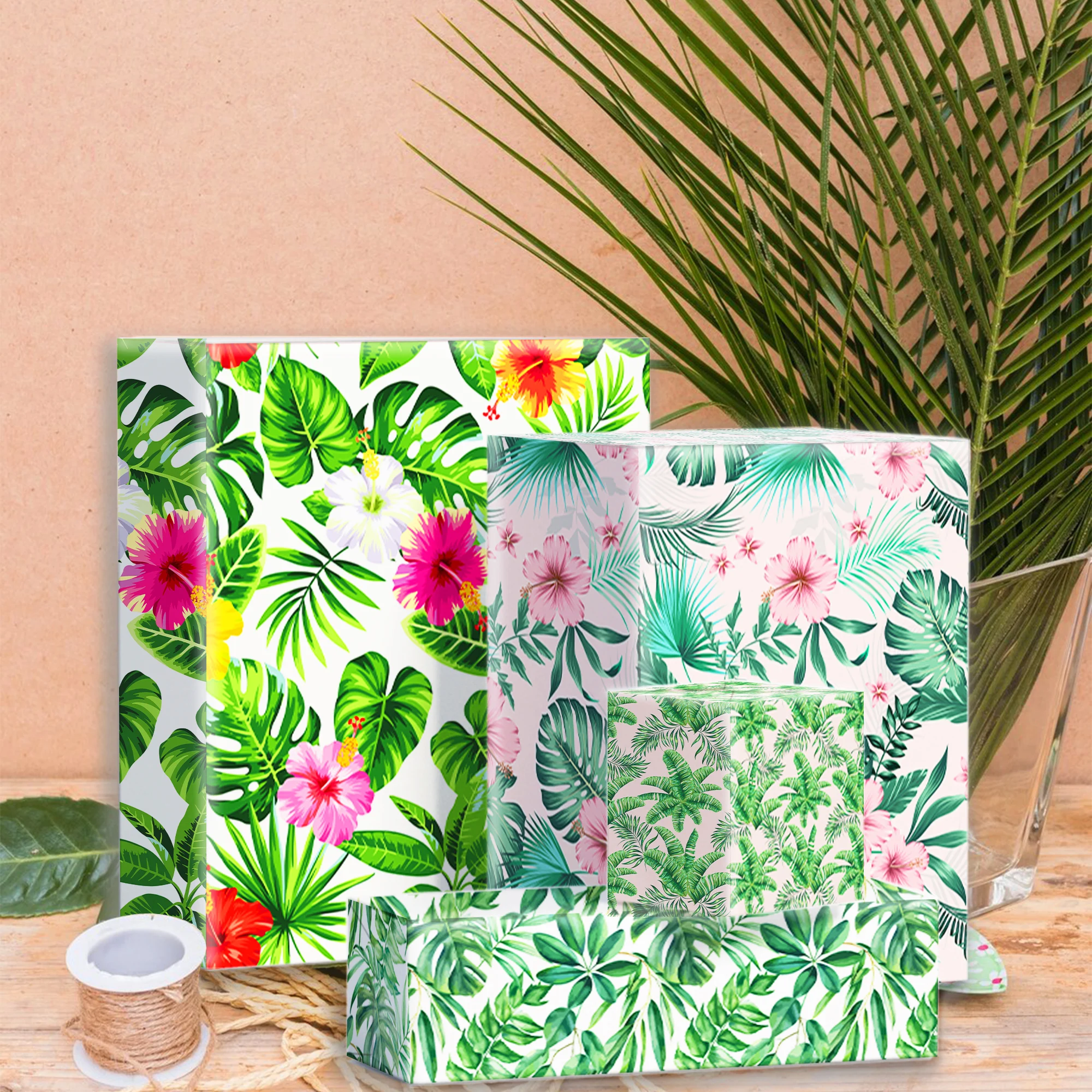 ورق تغليف ورق نخيل هاواي صيفي ، هدية عيد ميلاد ، زينة تغليف ، حفلة استحمام الطفل ، ديكور التعبئة ، هدايا ، 12