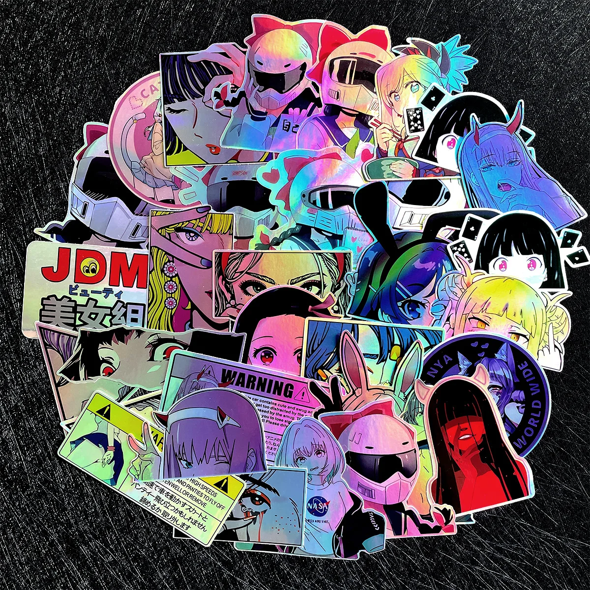 32개 레이저 애니메이션 뷰티 스티커 미적 그래피티 데칼 오토바이 자동차 자전거 헬멧 JDM 로고 액세서리 DIY 스티커 팩