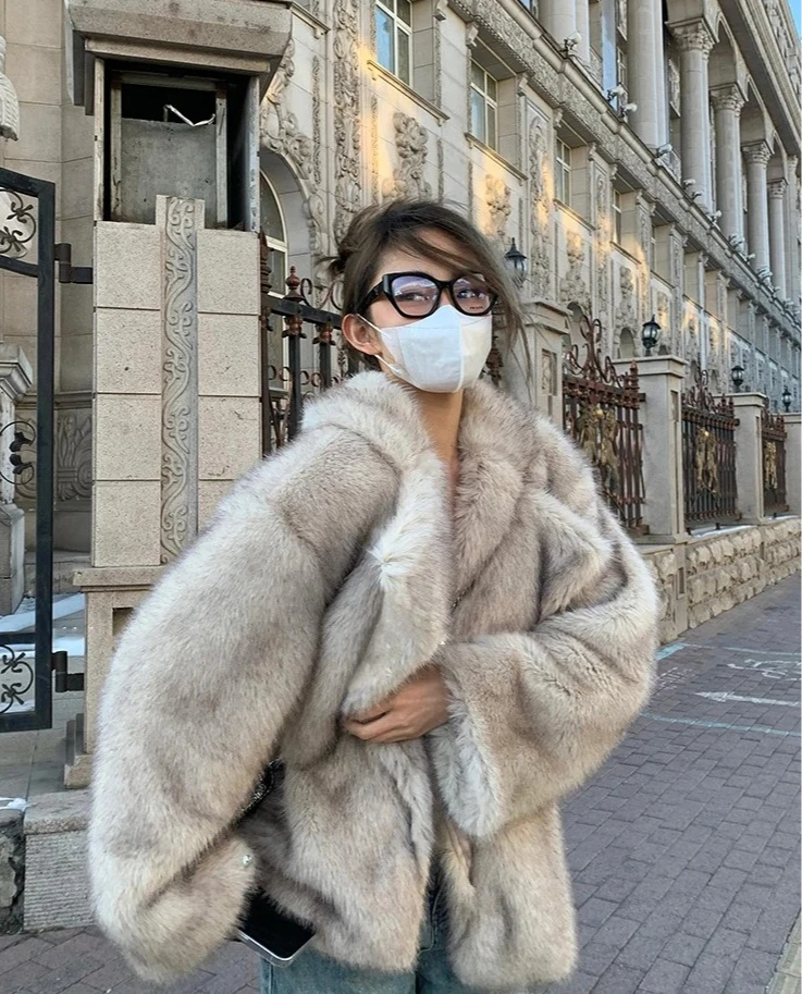 

Soft & Warm Faux Fur Jacket Lautaro Women's Oversized Coat 2024 Autumn Winter Thick Plush Fox Style Luxury