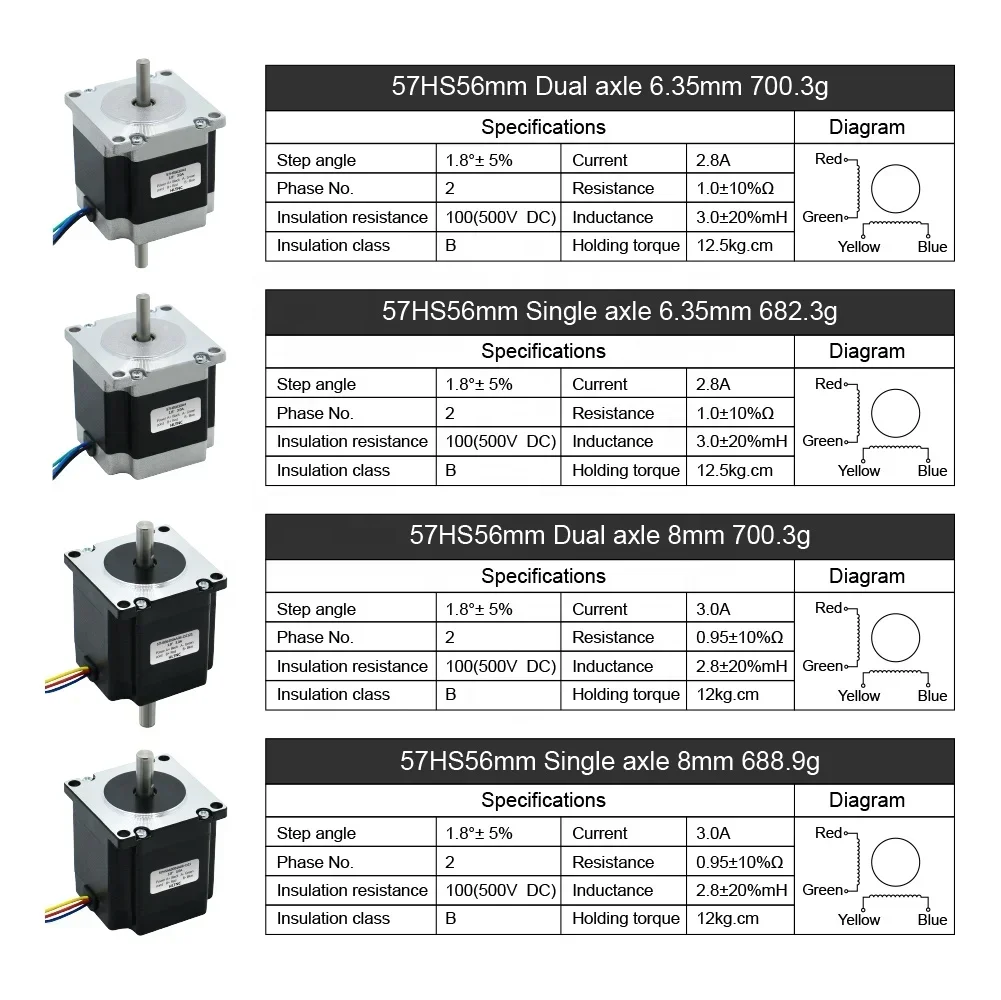 6.35MM 8MM 2 Phase Nema23 56mm 1.2nm Stepping Motor 57HS56-3004 1.8° Nema 23 Stepper Motor 57HS56-2804A08-D21