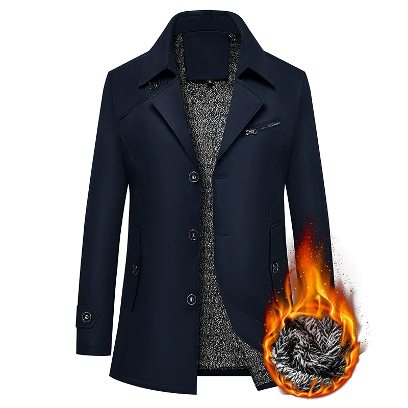 

Casual Personalized Long Windbreaker British Style Jacket Couple Style Windbreaker Jacket Men's Winter Plus Velvet Thick Jacket