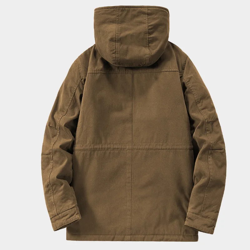 Parkas Coat Military Windproof Hooded Jackets Man Washed Cotton Thick Fleece Casual New Winter Warm Varsity Jacket Men