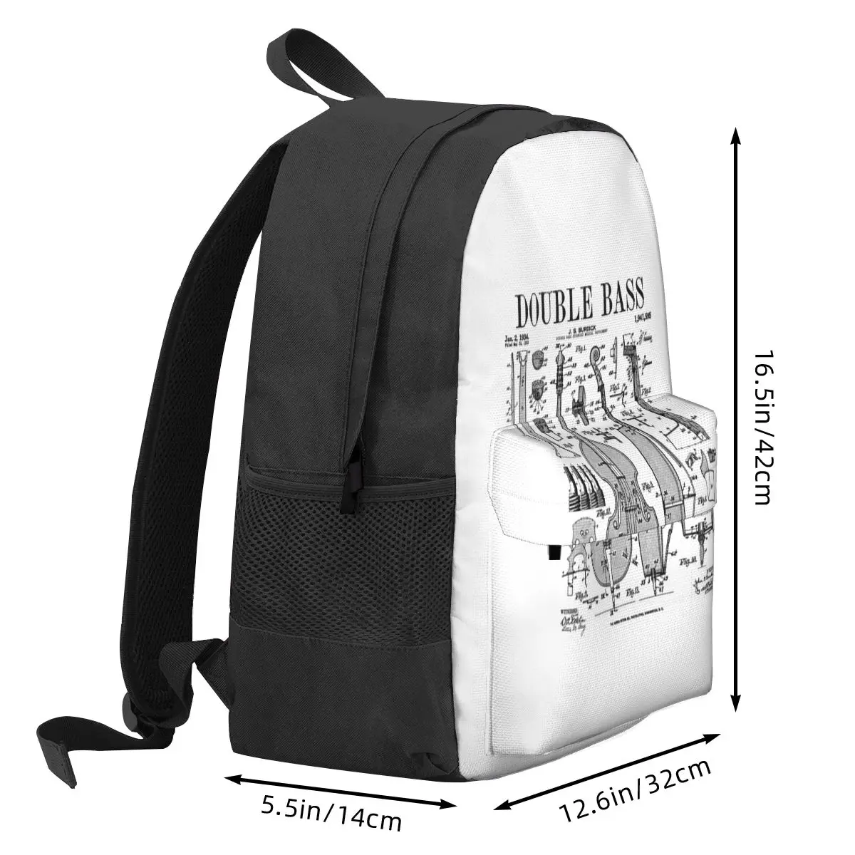 Double Bass Player Bassist Musical Instrument Vintage Patent Backpack Student BookBag Kids School Bag Computer
