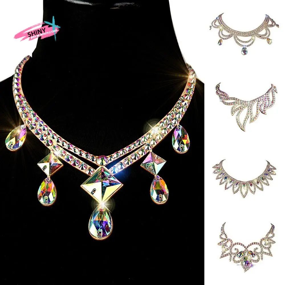 

Fashion Shine Belly Dance Necklace Colorful Handmade Rhinestone Chain Durable Hollow Crystal Choker Performance