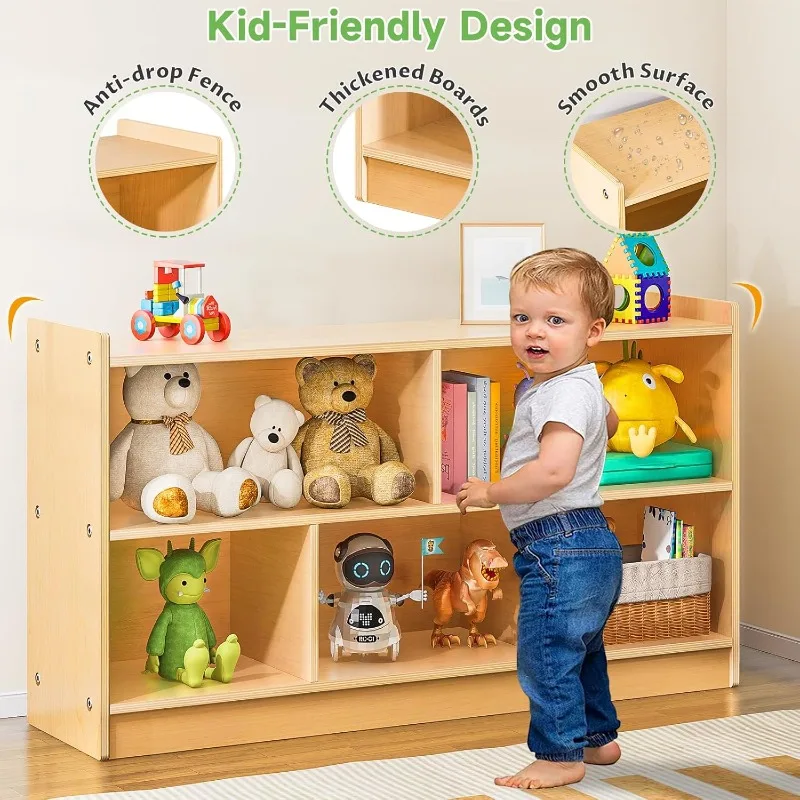 Montessori Shelf 5-Section Wooden Storage Cabinet, 2-Shelf Toy Storage Organizer, Kids Classroom Bookcase Storage Organizer