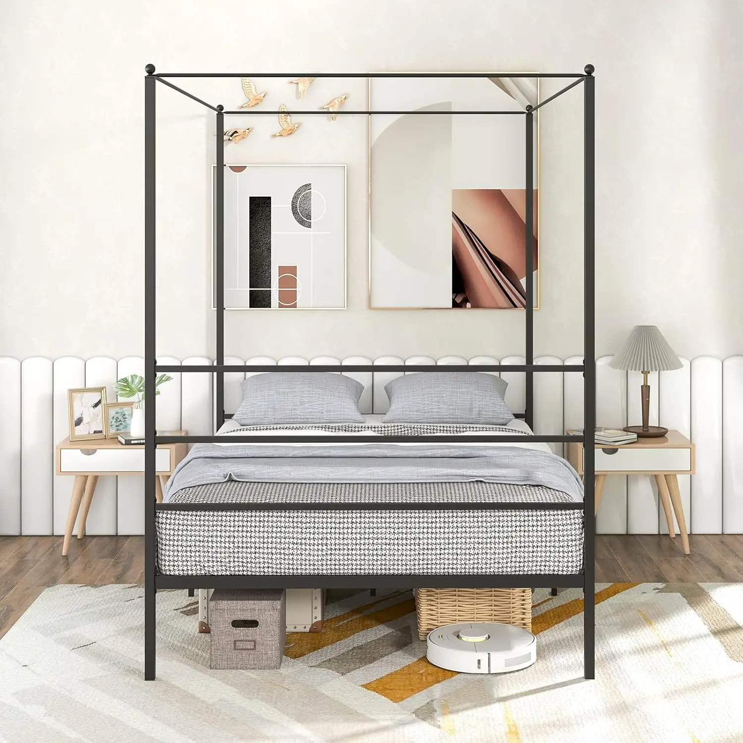 Giantex Full Size Metal Canopy Bed Frame, Modern Platform Bed Frame With 4 Poster & Headboard, Mattress Foundation With Sturdy
