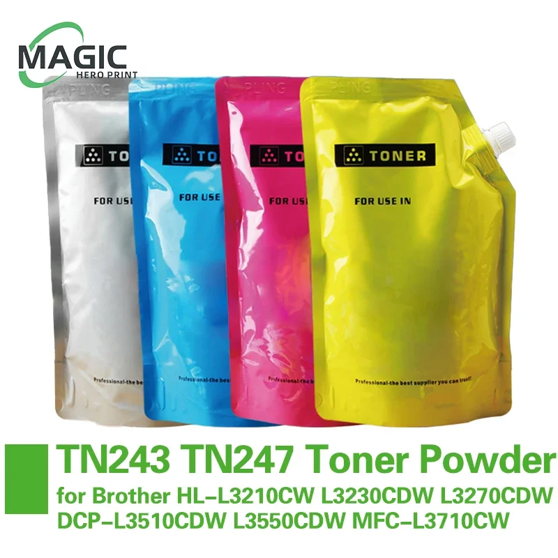 Magic foreTN243 TN247 Poudre de cartouche de toner de recharge pour Brother HL-L3210CW L3230CDW L3270CDW DCP-L3510CDW L3550CDW MFC-L3710CW