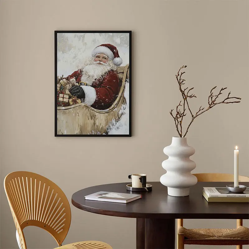 عيد الميلاد إكليل شجرة سانتا كلوز قماش اللوحة المشارك النباتية الشتاء العتيقة خمر جدار ديكور مزرعة عطلة دائمة الخضرة #2