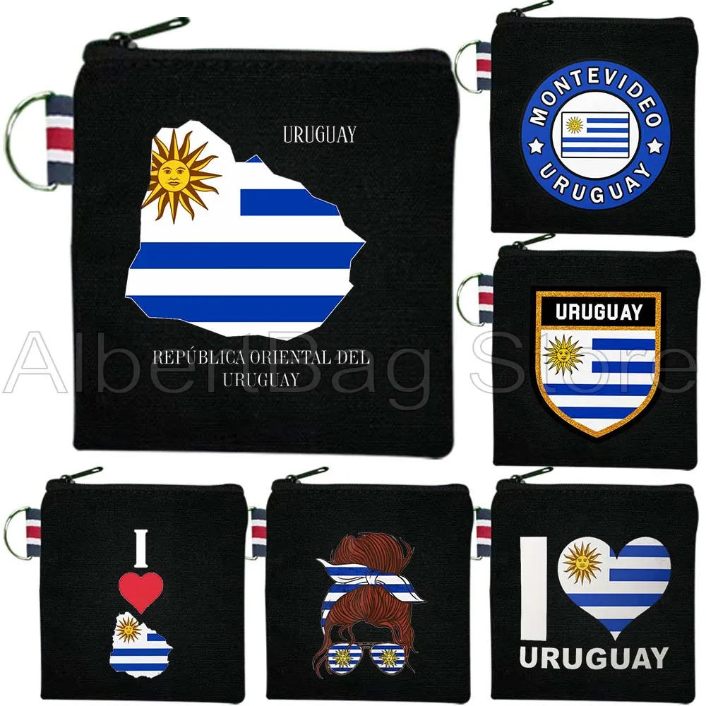 

Love Uruguay Heart Uruguayan Girl Flag Map Canvas Coin Purse Bag Small Square Key Storage Card Bag Wallet Pouch Patriotic Gifts