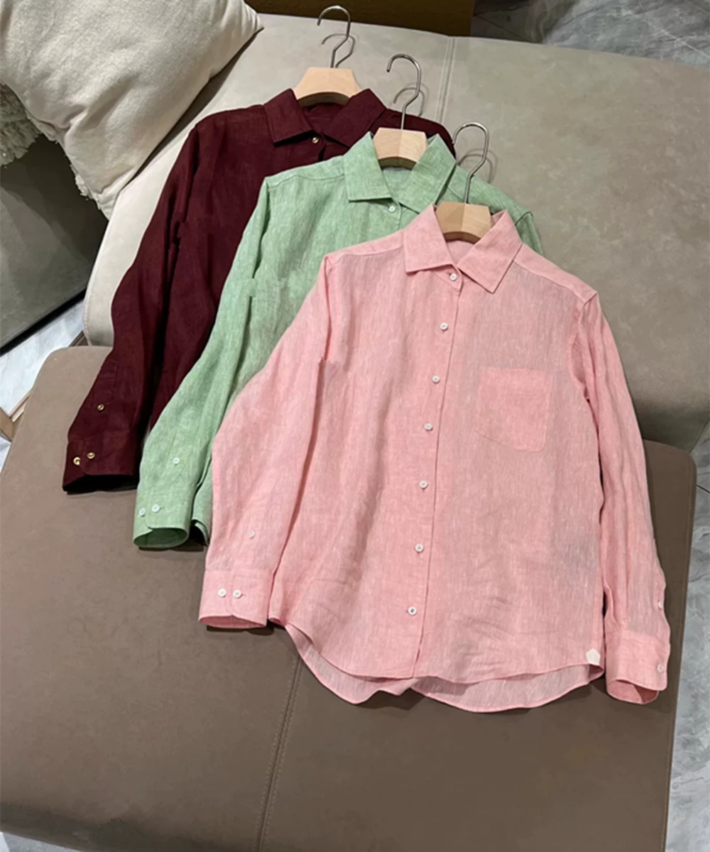 New spring summer women's linen loose solid color shirt for slimming casual shorts set