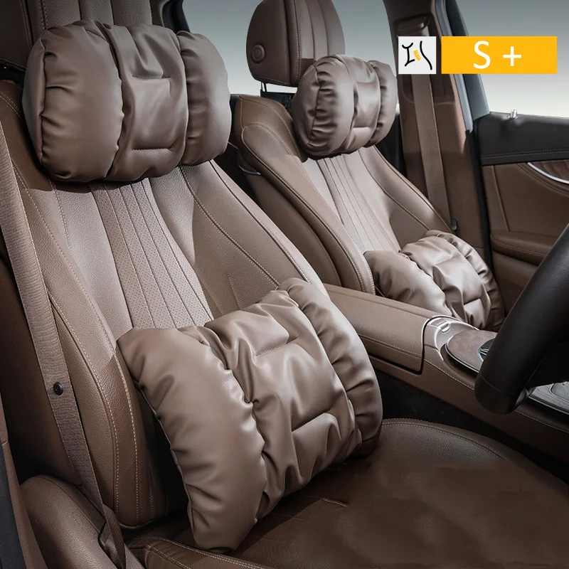 

Car Neck Pillow Backrest Advanced Sensory Bubble Cotton Car Headrest Anti-Stain Leather Neck Pillow And Waist Cushion Pillow Set