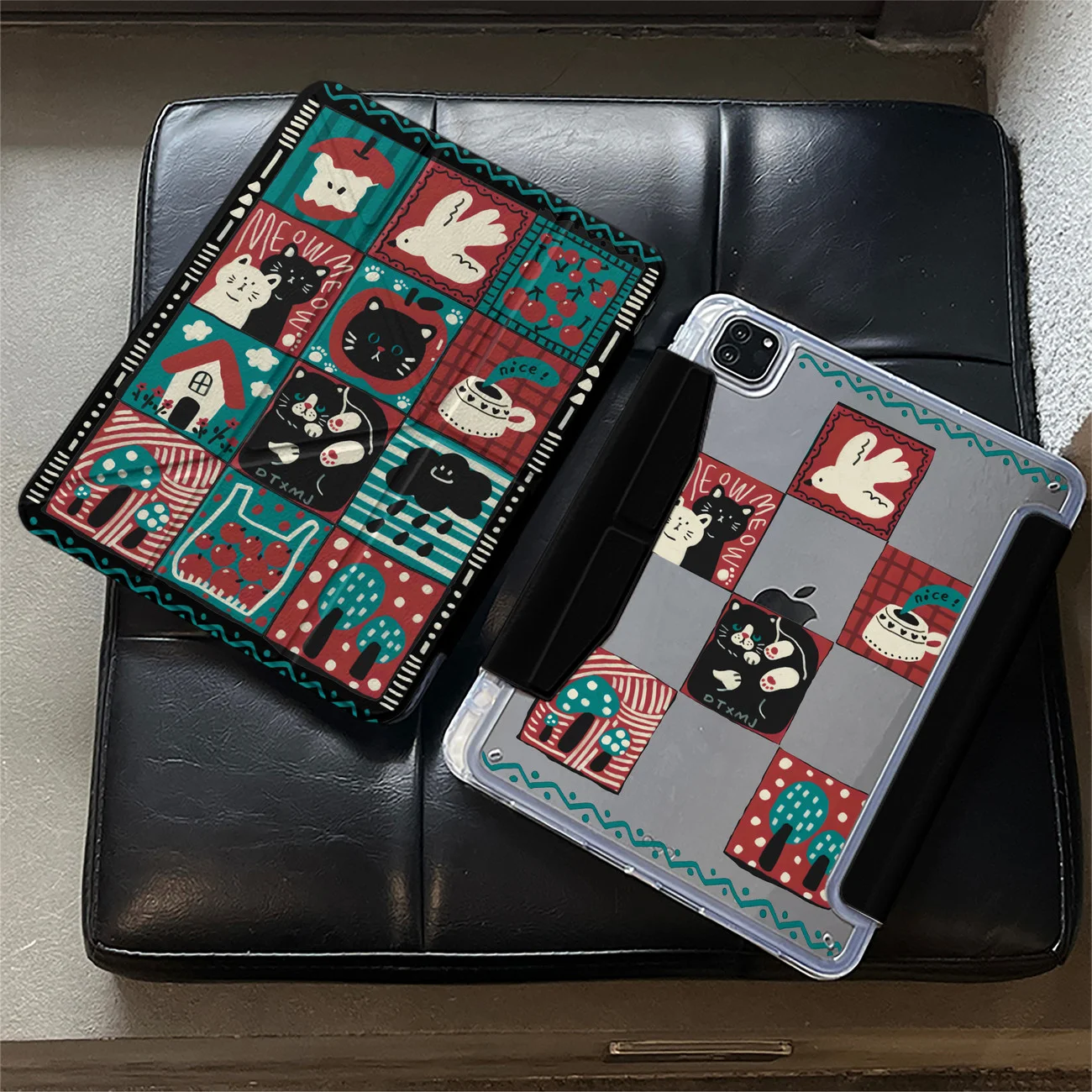 

Green Checkered Patchwork Cat Rabbit For iPad Pro Air M5 M4 M3 M2 13'' 11'' 2 1 11th A16 12.9" 10 9 8 5 Th Mini 7 6 8.3" Case