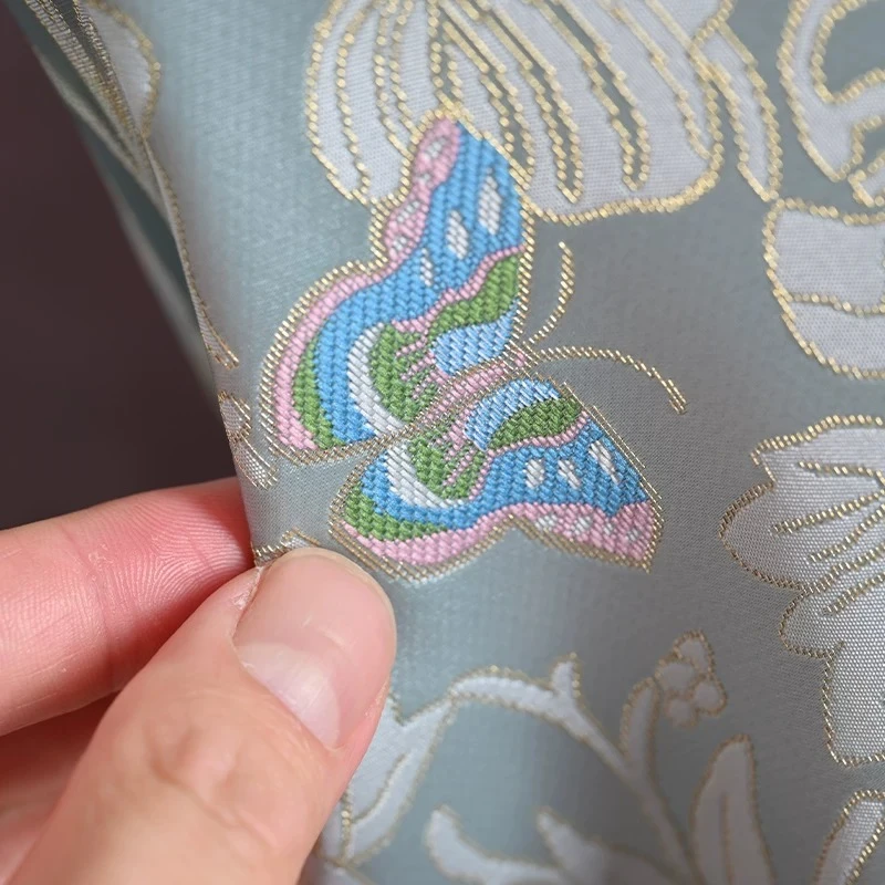 Jacquard Brocade Fabric Green Butterfly Scrolling Vine Modern Chinese Style Vest Dress Gown Designer DIY Sewing Accessories
