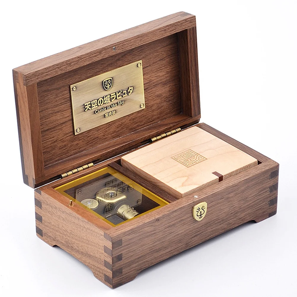 

Walnut Sky City Music Box Collector's Edition Solid Wood 18-tone Music Box Retro Factory Direct Sales