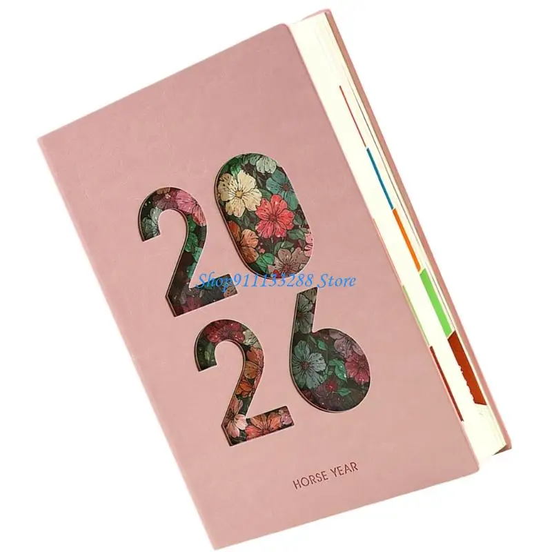 G88D Ежедневник на 2026 год, 400 страниц, датированный, кожаный, в мягкой обложке, академический ежедневник с красочной отметкой