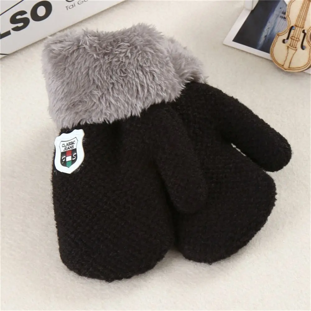 Children Hanging Neck Plush Knitted Mittens Kids Gloves Thick Warm Cute For 2-9 years old