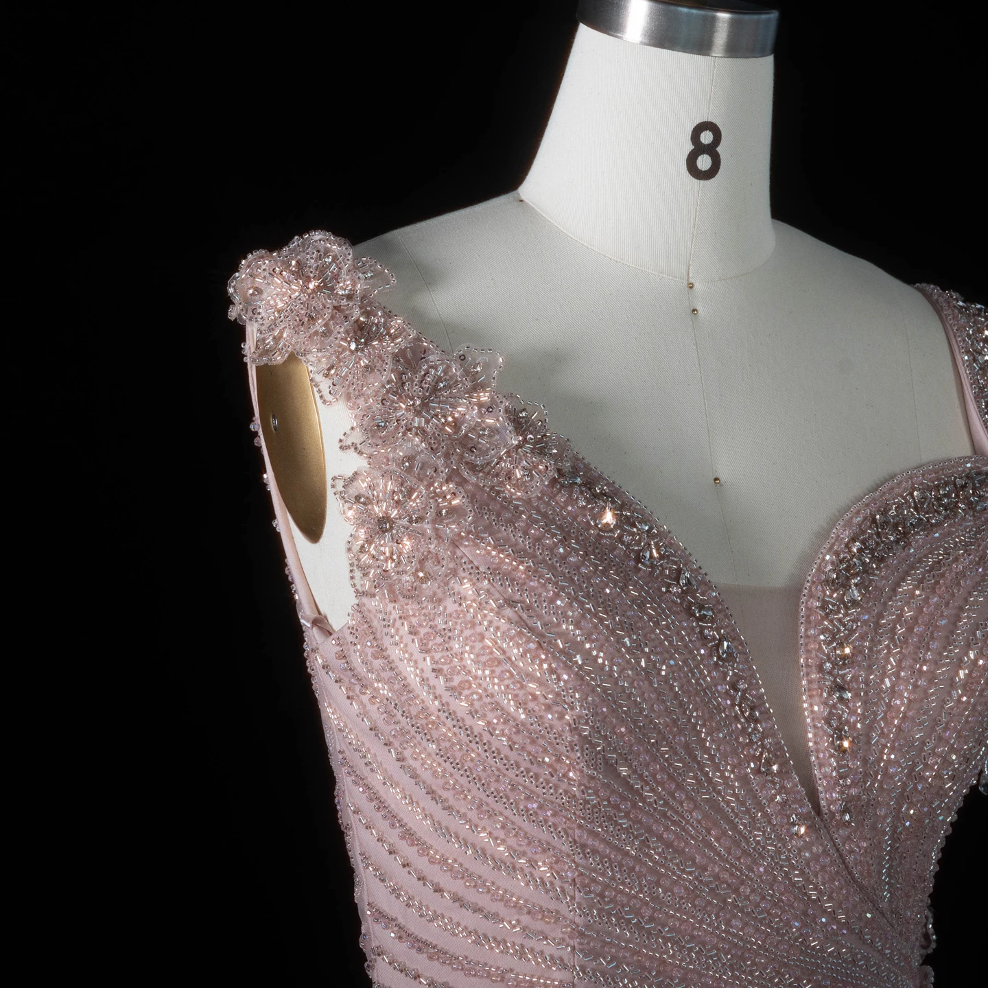 Sharon Said Abendkleid Glamouröses Grünes Tüllkleid mit Perlen und Quasten, Sweetheart-Ausschnitt, Luxuriöses Dubai-Formelles Hochzeits- und Partykleid SS103 Maßanfertigung – Detail 30