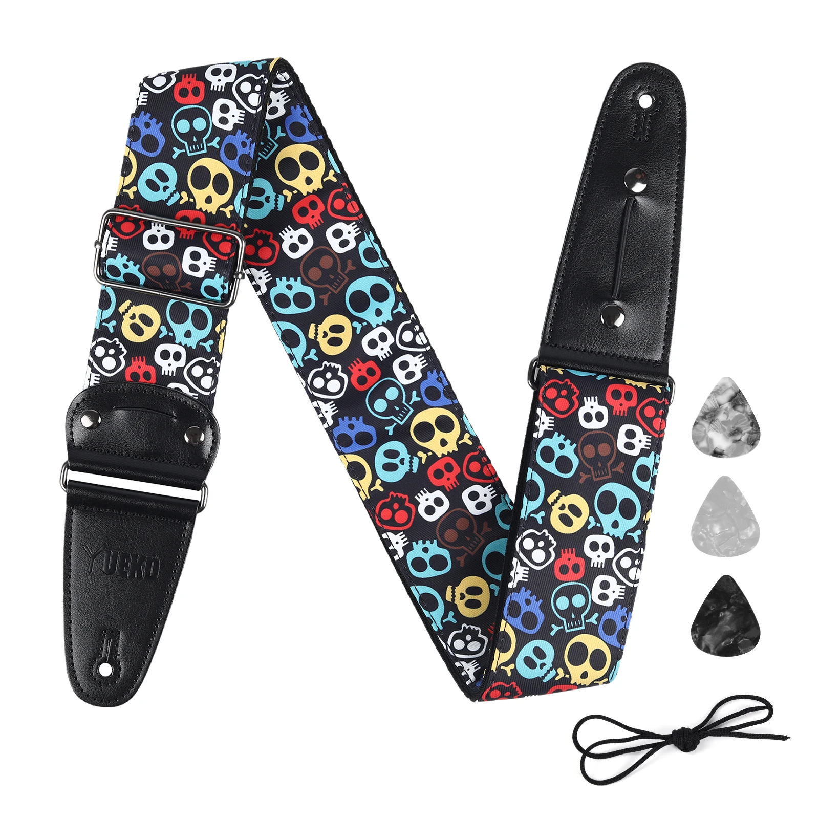 

2.5" Widened Denim Cotton Guitar Strap Cool Skull Universal Shoulder Belt with Pick Pocket for Acoustic Electric Guitar Bass