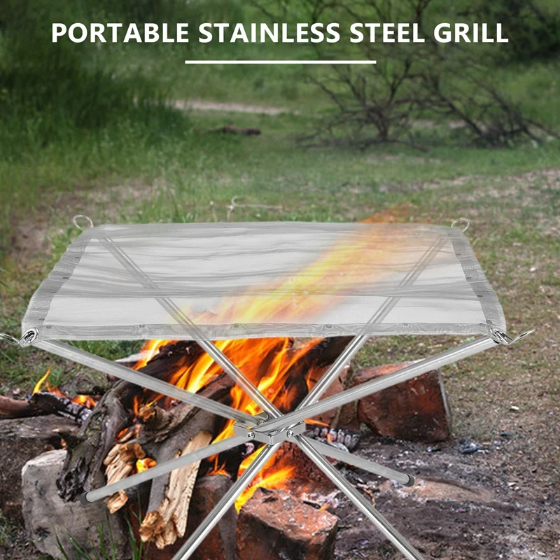 Portable Camping Fire Pit 16.5 Inch Stainless Steel Mesh Fireplace Foldable Outdoor Fire Pit For Patio Camping Backyard