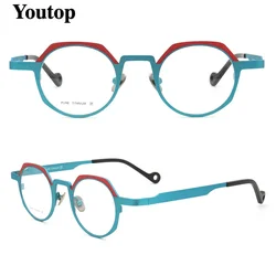 Women Round Pure Titanium Eyeglass Frames Men Vintage Optical Glasses Frames Prescription Eyewear Light Spectacles Retro Blue