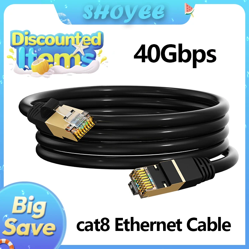 Câble Ethernet CAT 8 haute vitesse 0,3-30M 40 Gbit/s 2000 MHz Cordon réseau LAN RJ45 blindé intérieur pour routeur PC PS5 Modem Xbox