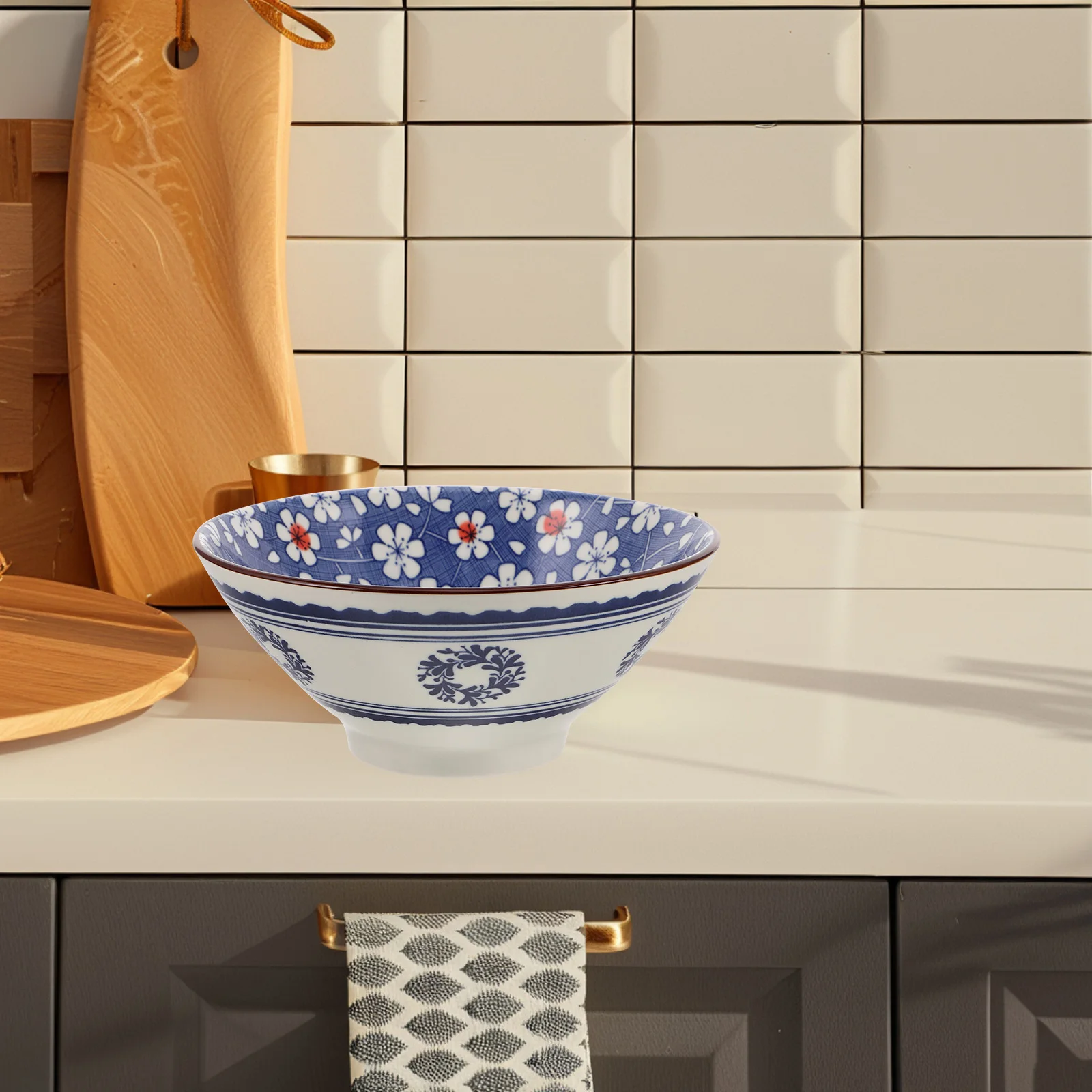 

Керамические миски для кухни, фарфоровая миска для рамэна, 7-дюймовый ретро японский дизайн, большая миска для супа и смешивания, идеально подходит для лапши