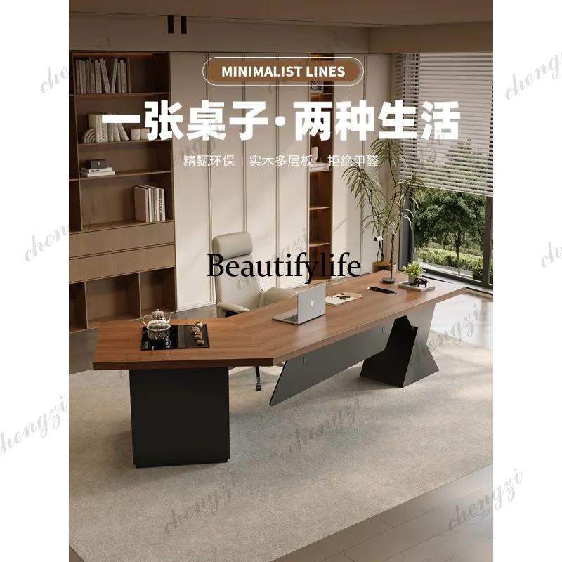Solid wood boss desk light luxury president leadership desk manager office kettle tea table integrated