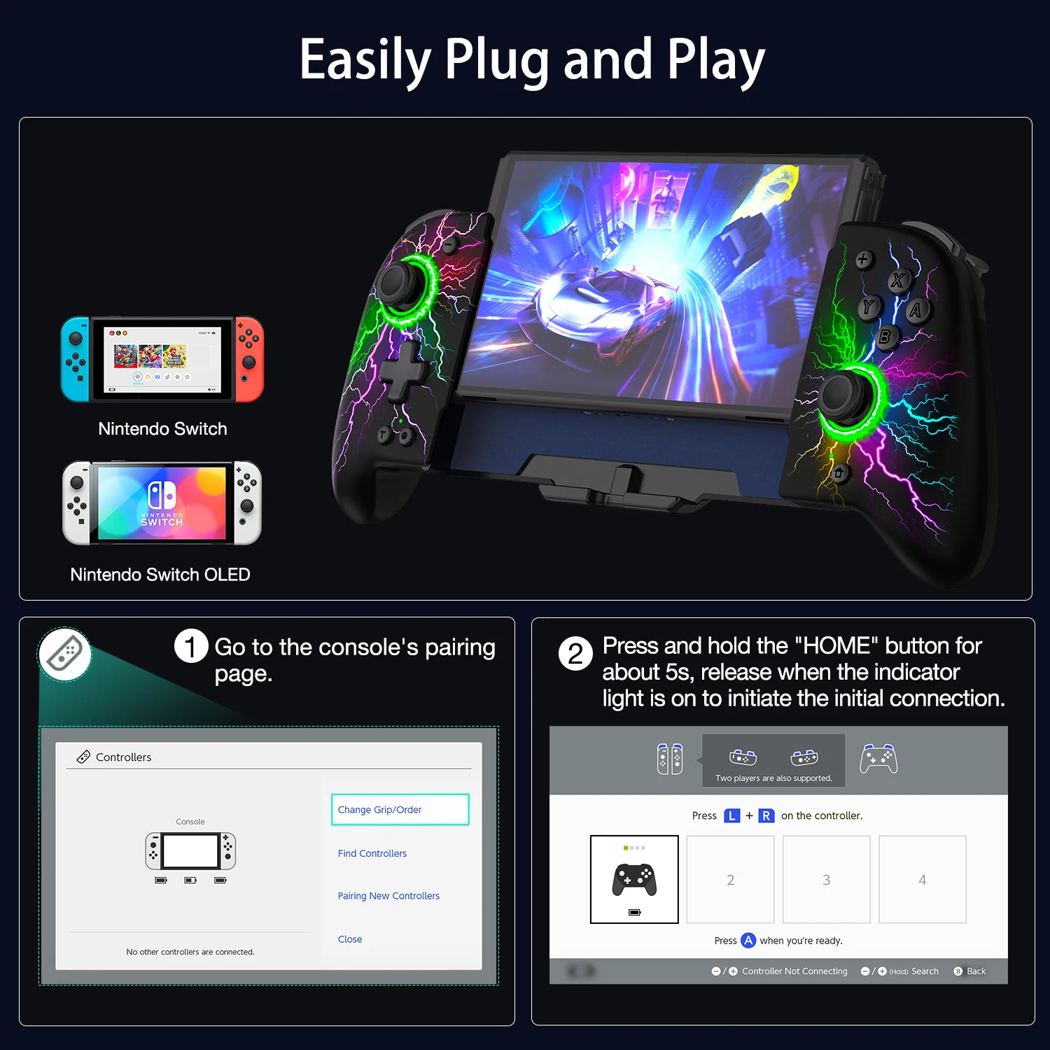 BEBONCOOL JC Series For Nintendo Switch / Switch Oled RGB Controller 1000mAh 6-Axis Gamepad With Card Case Organiser