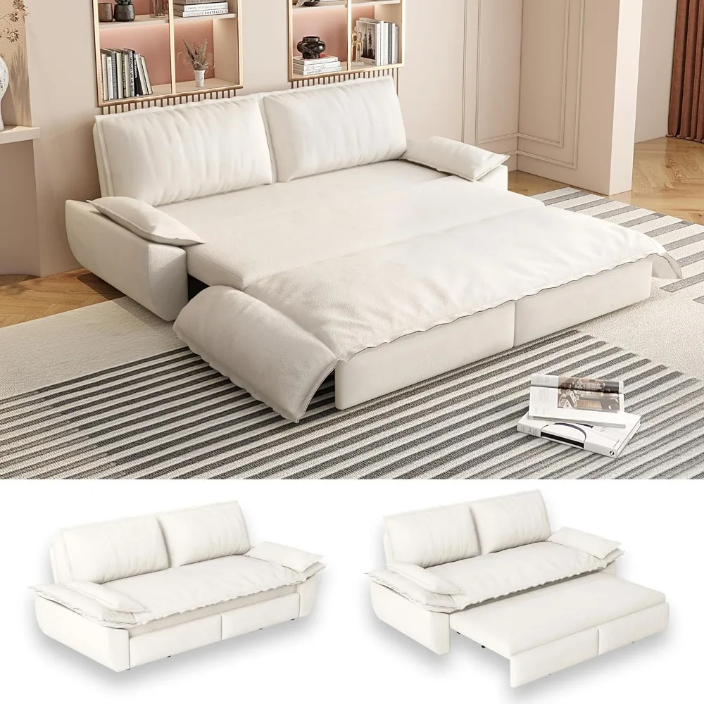 

70.1" Futon Sofa Bed Queen Size, Pull Out Bed, 3-in-1 Convertible Sleeper Sofa with Cushion Armrest, Modern Velvet Futon Couch f